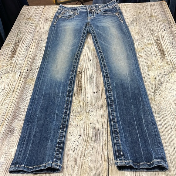 MISS ME BLING RHINESTONES SILVER STUDDED EASY BOOT DENIM JEAN - Picture 7 of 8